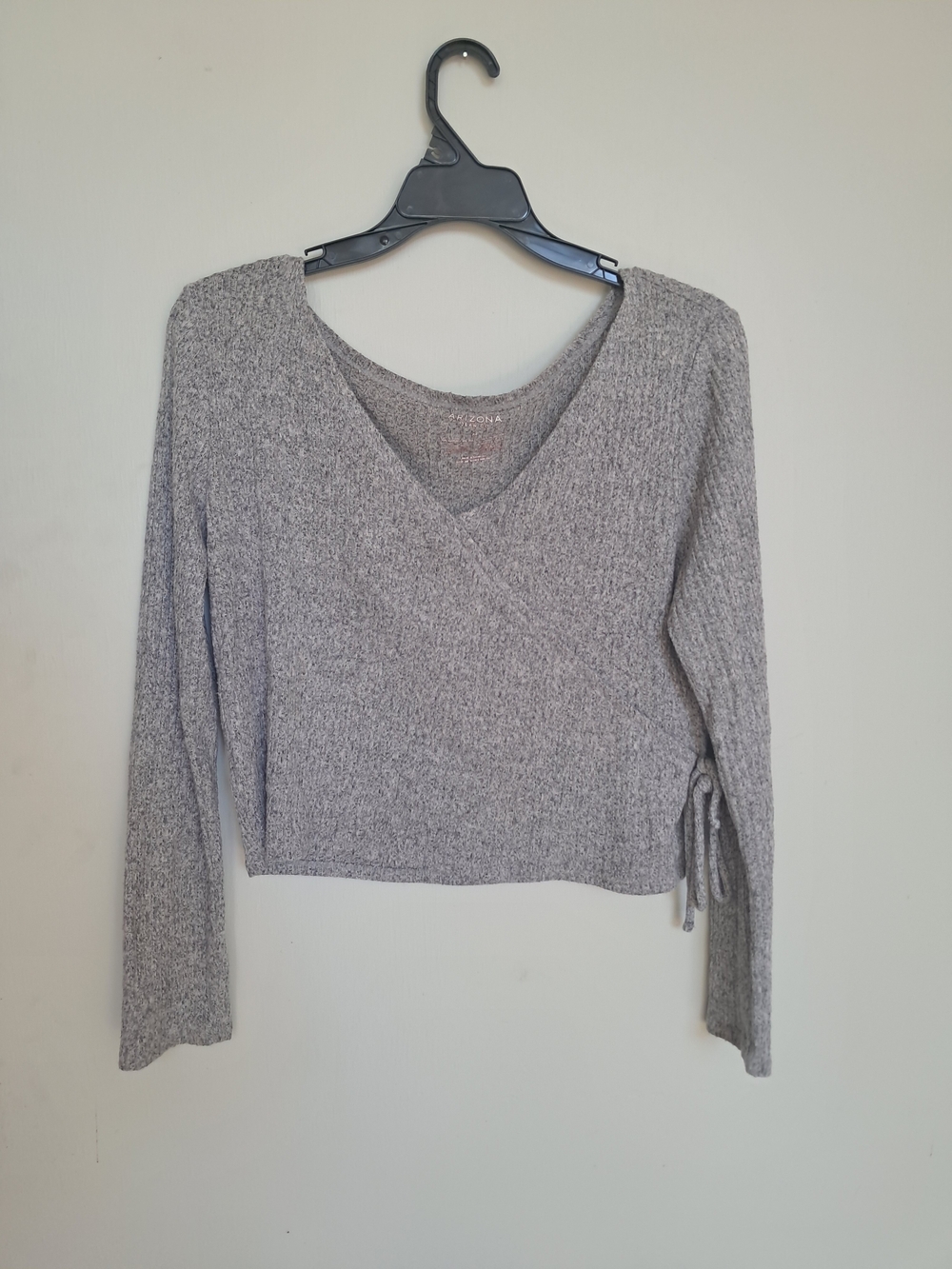 Arizona Jean Company Heather Gray V-Neck Wrap Sweater